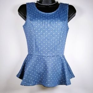 Trinity Blue Polka Dot Peplum Tank Top